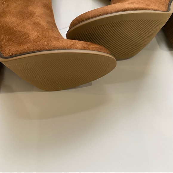 Soda Ulrica Faux Suede knee high boots pointed toe with wood stacked heel - Picture 6 of 6